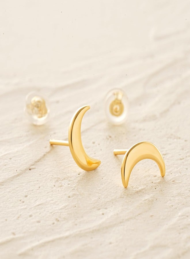 MYEARS Women Crescent Moon Earrings Gold Stud 14K Gold Plated Small Simple Hypoallergenic Everyday Jewelry - Image 5